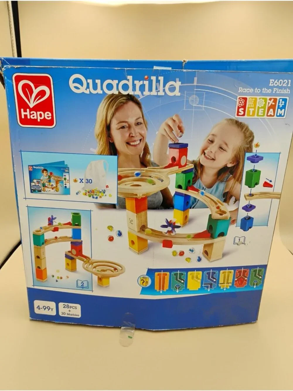Hape Quadrilla Marble Run Race To The Finish STEM Toy Set 28 Pcs Wooden Toy